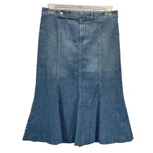 Vtg Y2K Lauren Jeans Company Cottagecore Boho Long Skirt Sz 10 Blue Denim Flare